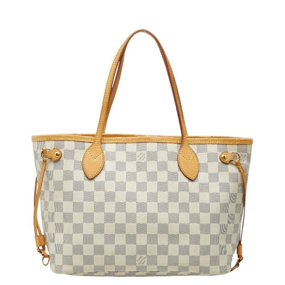 Louis Vuitton Damier Azur White Neverfull Tote Bag White Leather